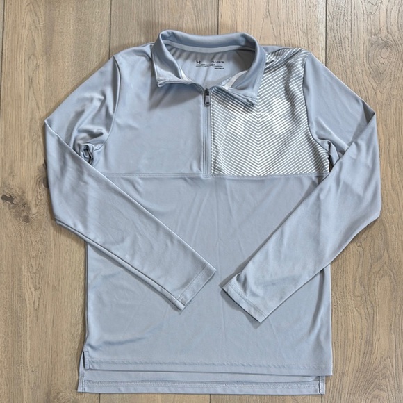 Under Armour Kids Gray and White Quarter-Zip Shirt - Picture 1 of 7